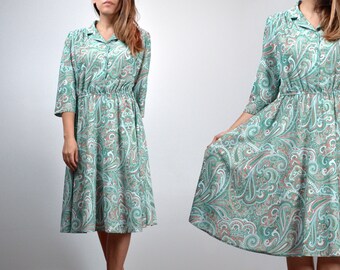 70s Paisley Dress, Women Vintage Sundress, Large L
