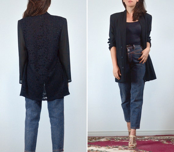 90s Black Lace Back Blazer, S to M | Vintage Semi… - image 4