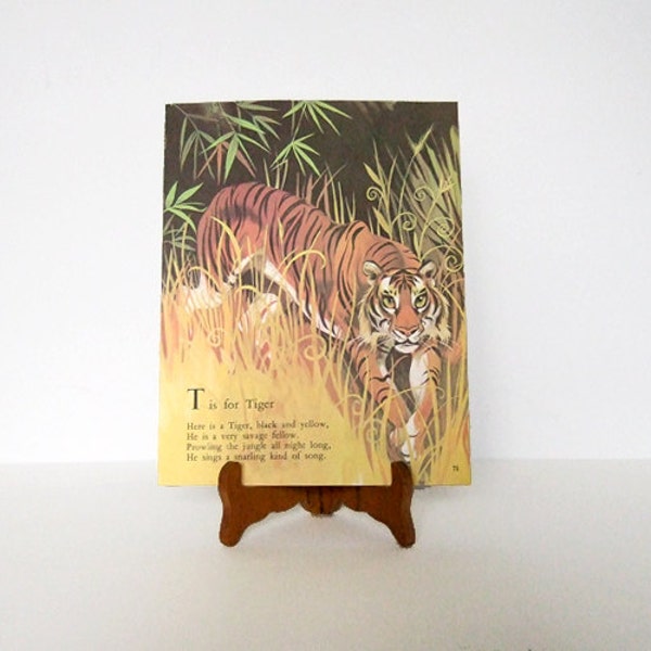 Nursery Book Page 70s Tiger Illustration Print Animal Childrens Room Art Print T Initital Jane Anne Grahame Johnstone