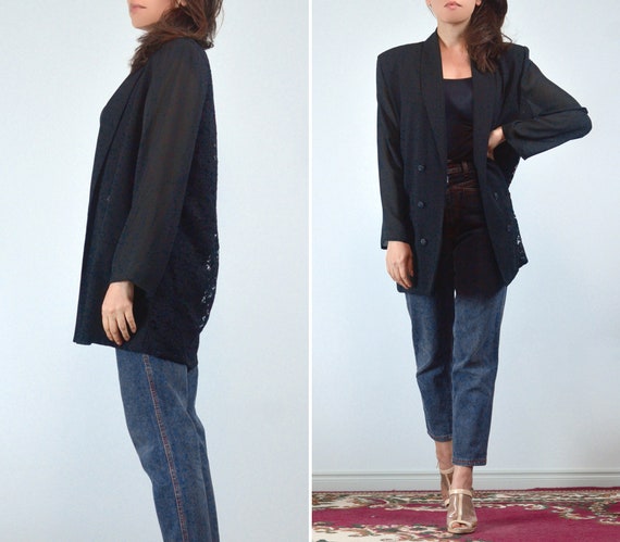 90s Black Lace Back Blazer, S to M | Vintage Semi… - image 2