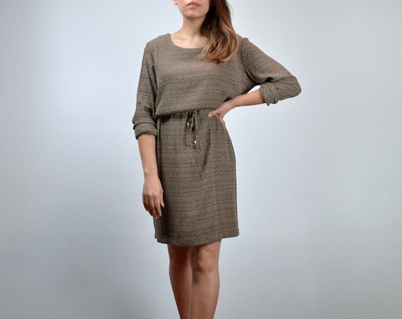brown drawstring dress Camel Brown Stripe Mini Shirt Dress - Casual Dresses