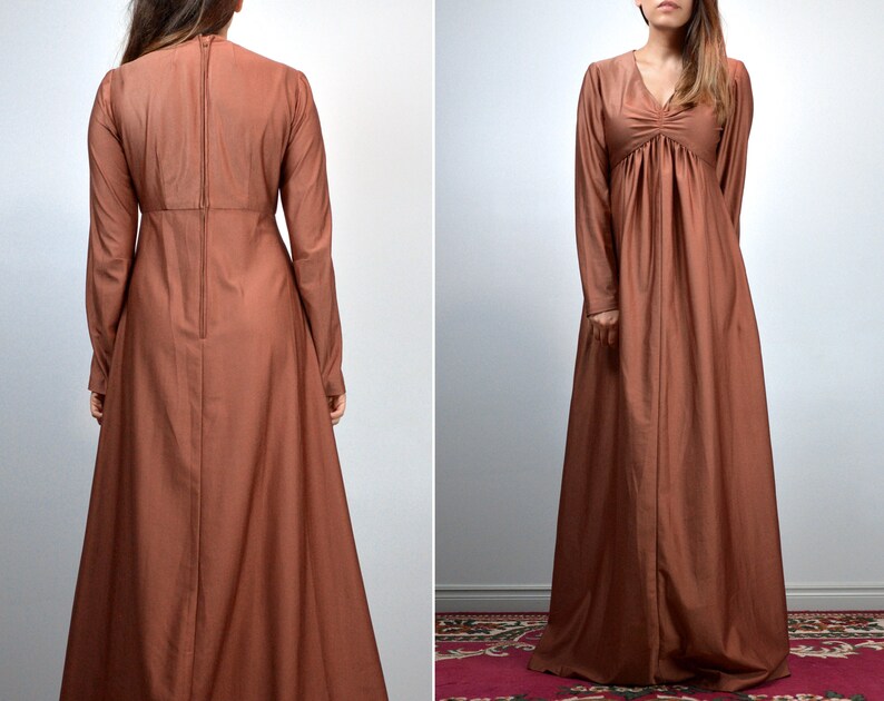 Vintage Copper Dress Empire Waist Maxi Long Sleeve Gown Etsy