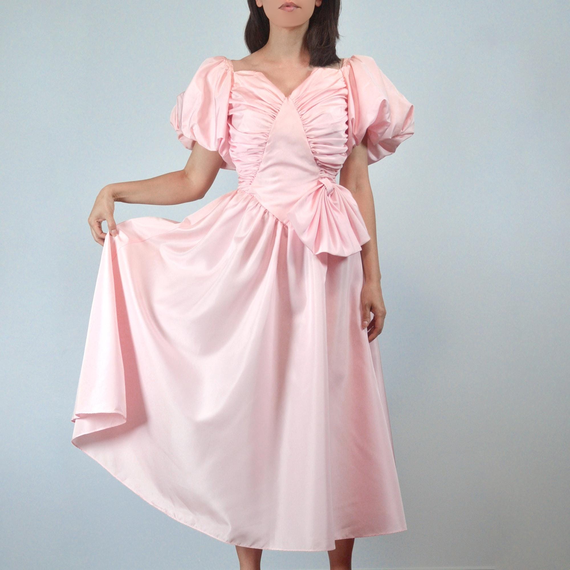 pink 80s dress Puffy Sleeve Ball Gown It has a cool open cut out in back Vintage 80s Pink Lace Gunne