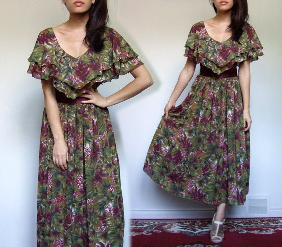 Midi Dress Women, Vintage 80s Floral Print Dress,… - image 2