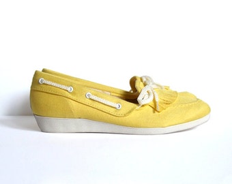 Yellow Canvas Shoes, Vintage Slip On Sneakers size 5.5