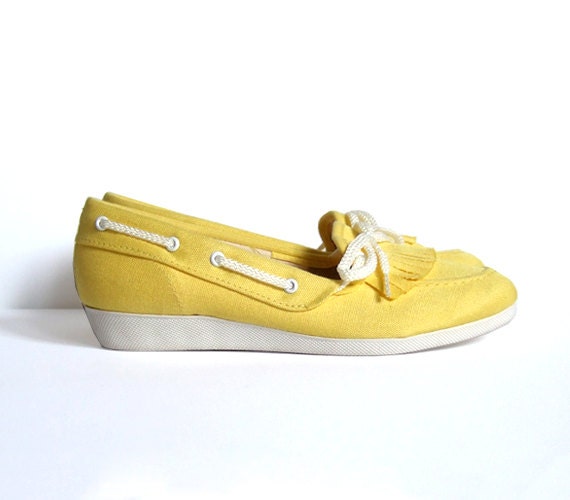 Vintage Slip On Sneakers maat 5.5 Schoenen damesschoenen Instappers Loafers Gele Canvas Schoenen 