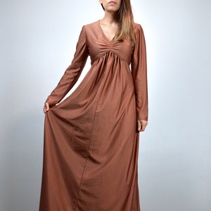 Vintage Copper Dress, Empire Waist Maxi, Long Sleeve Gown - Small to Medium S M