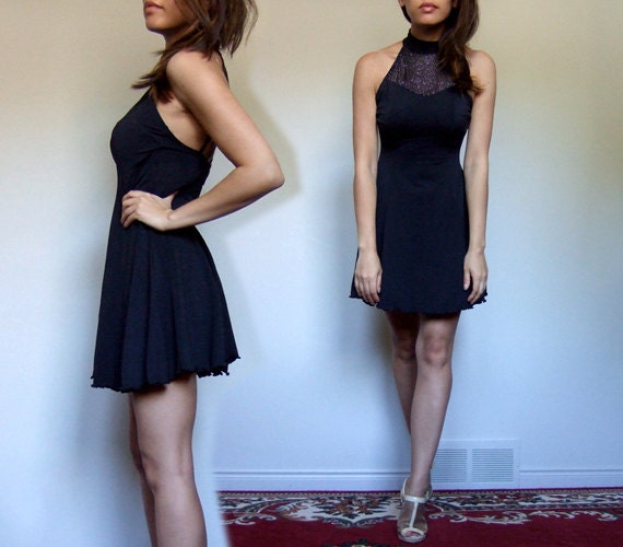 90s Strappy Dress, Black Mini Dress Vintage - Ext… - image 2