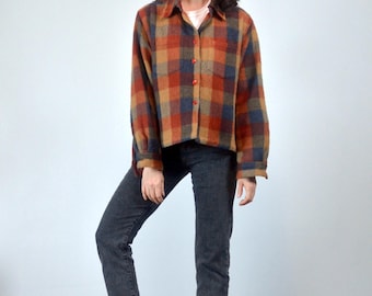 Vintage 90's J Crew Heavy Wool Plaid Removable Real Shearling