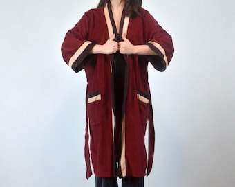 Vintage 70s Robe, Maroon Men's Belted Robe