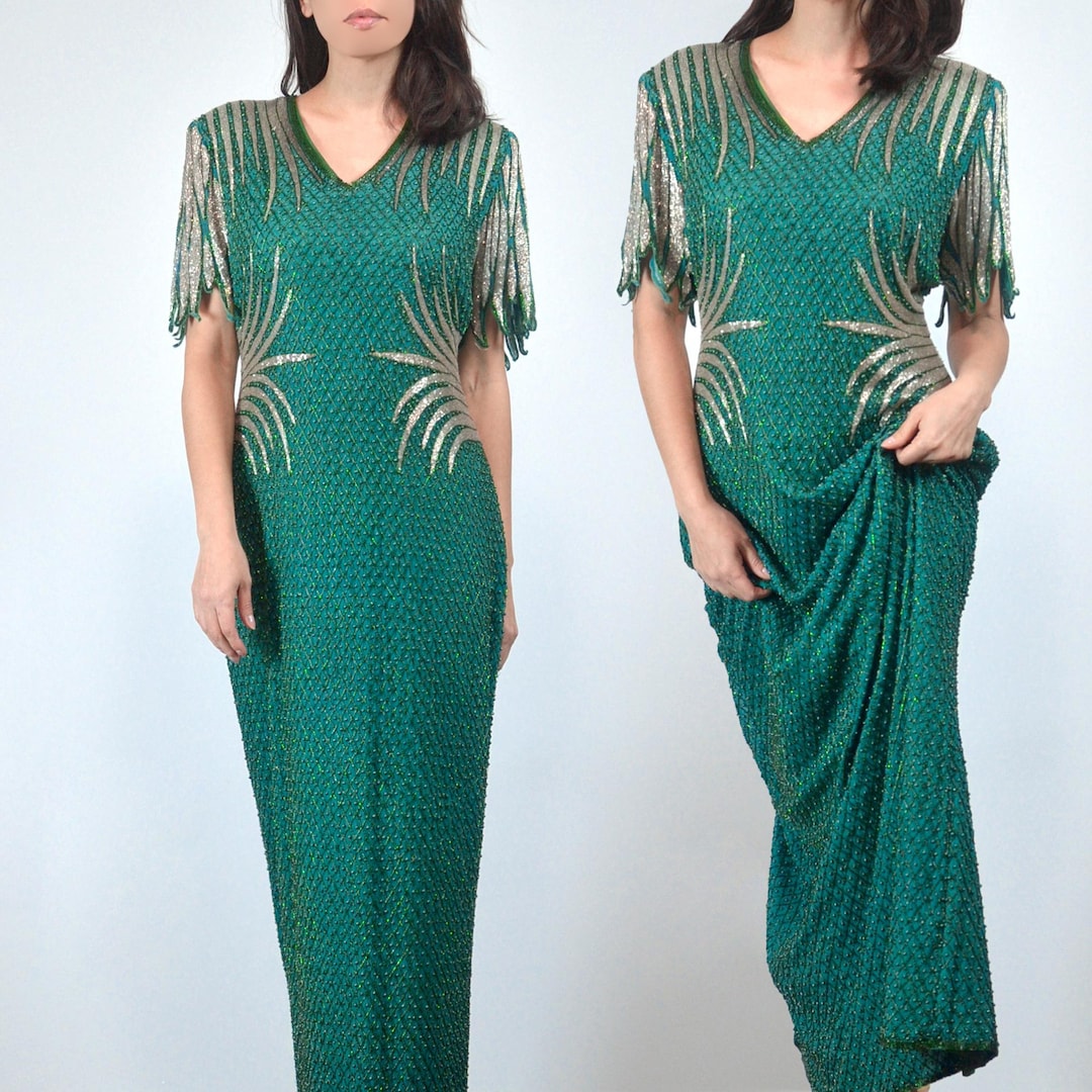 1980s Green Iridescent Belted Dress | XS/S