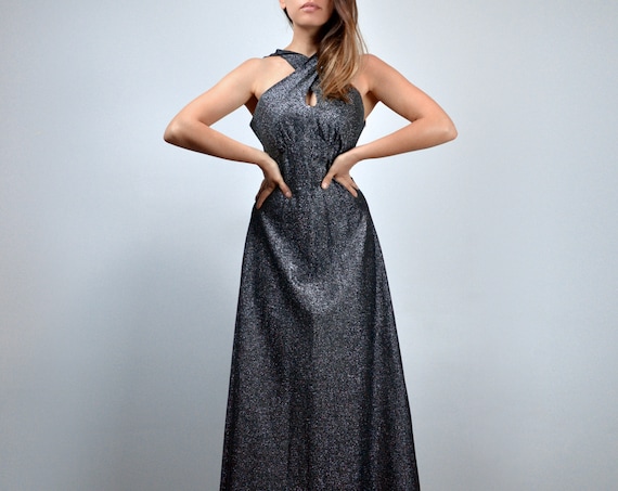 knee length dresses for ladies METALLIC STRIPED CHIFFON MAXI DRESS IN BLACK | CULT MIA main image 0