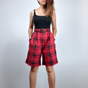 High Waisted Shorts, Vintage 80s Long Plaid Shorts for Women Extra Small XS image 1