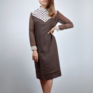 1970s Brown Embroidered Dress, S to M image 2
