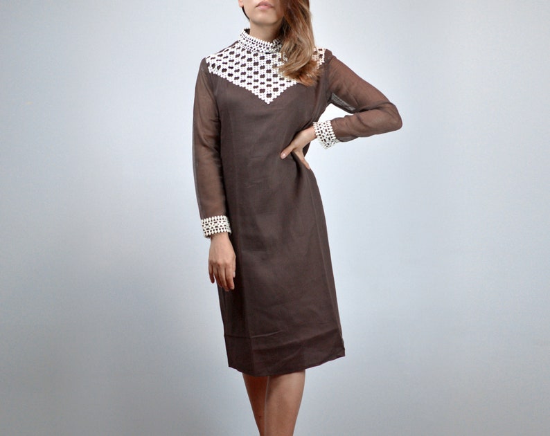 1970s Brown Embroidered Dress, S to M image 2
