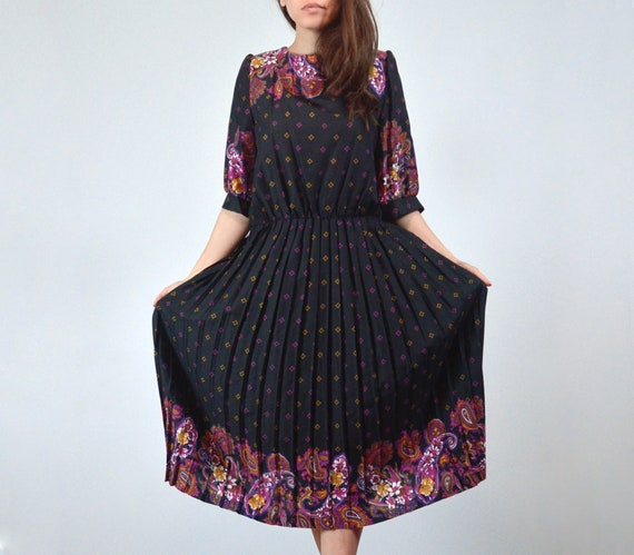 Paisley & Floral Print Dress, L | Vintage 70s 80s… - image 3