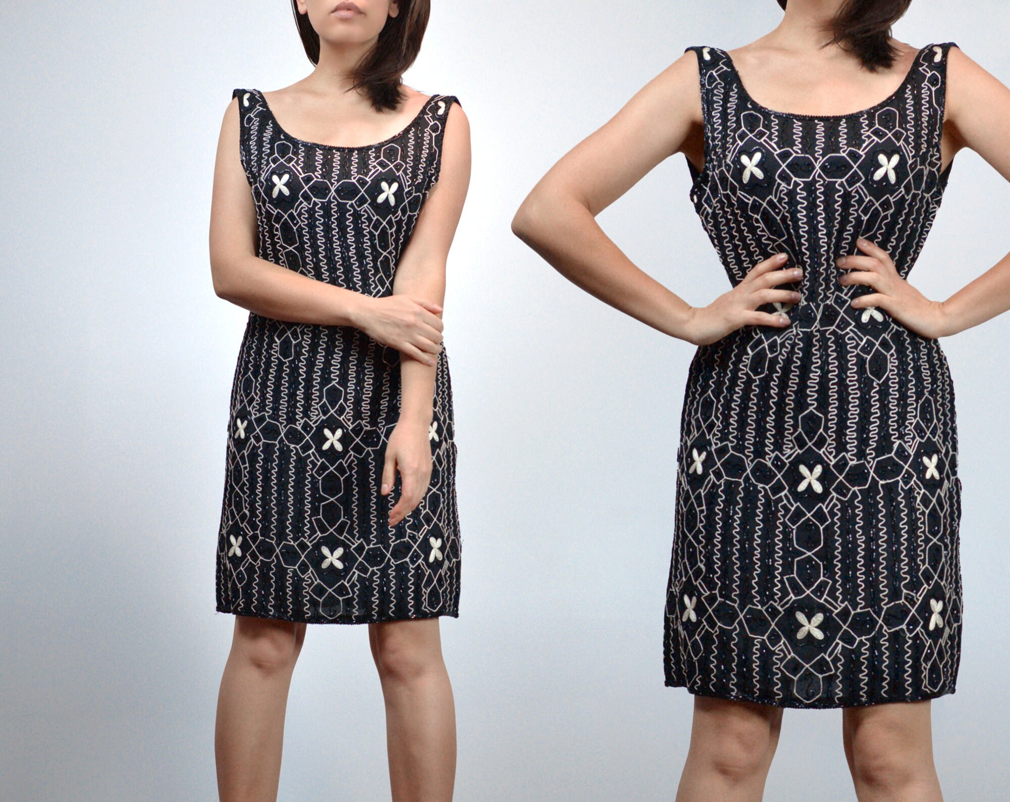 Vintage 90s Broded \u0026 Beaded Shift Dress 