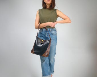 Brahmin Tuscan Concordia Embossed Leather Black and Brown Shoulder Bag Purse