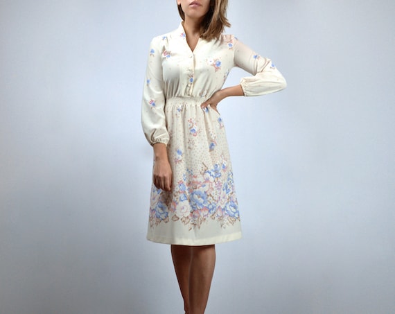 Sheer Floral Sundress Vintage 70s Ivory 