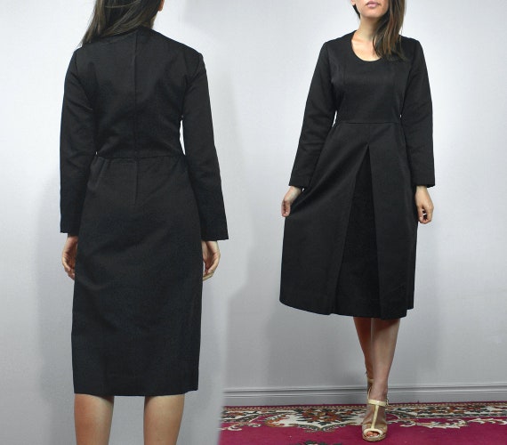 Vintage 70s Black Dress with Sleeves, Womens Box … - image 4