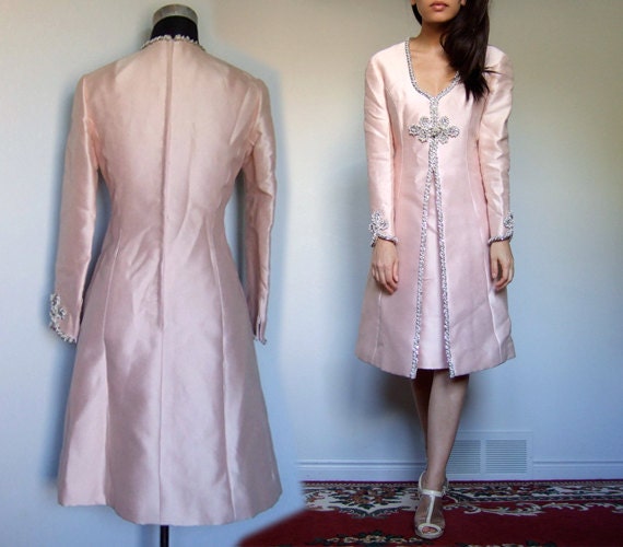 Vintage Pink Dress, Late 50s Early 60s Metallic R… - image 3