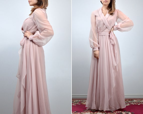 Sheer Long Sleeve Gown, Vintage Late 60s Early 70… - image 3