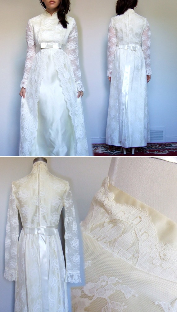 60s Wedding Dress, 1960s Ivory Scalloped Lace Sle… - image 5