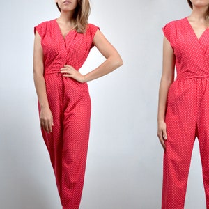 Red Polka Dot Jumpsuit, XS to S | Vintage 80s Womens One Piece Playsuit