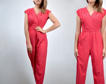 Red Polka Dot Jumpsuit - Extra Small to Small | Vintage 80s Womens One Piece Playsuit, XS S