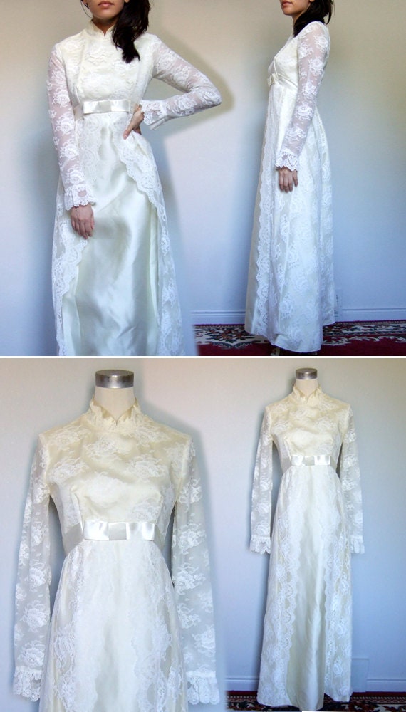 60s Wedding Dress, 1960s Ivory Scalloped Lace Sle… - image 3
