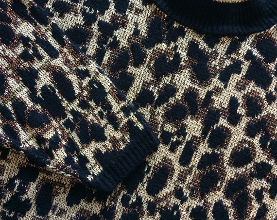 Vintage Metallic Leopard Print Knit Sweater, 80sG… - image 6