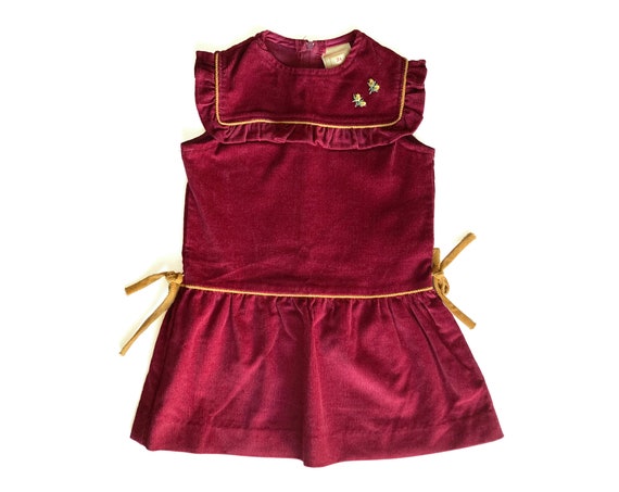 Corduroy Dress Toddler Girl, Vintage Maroon and M… - image 1