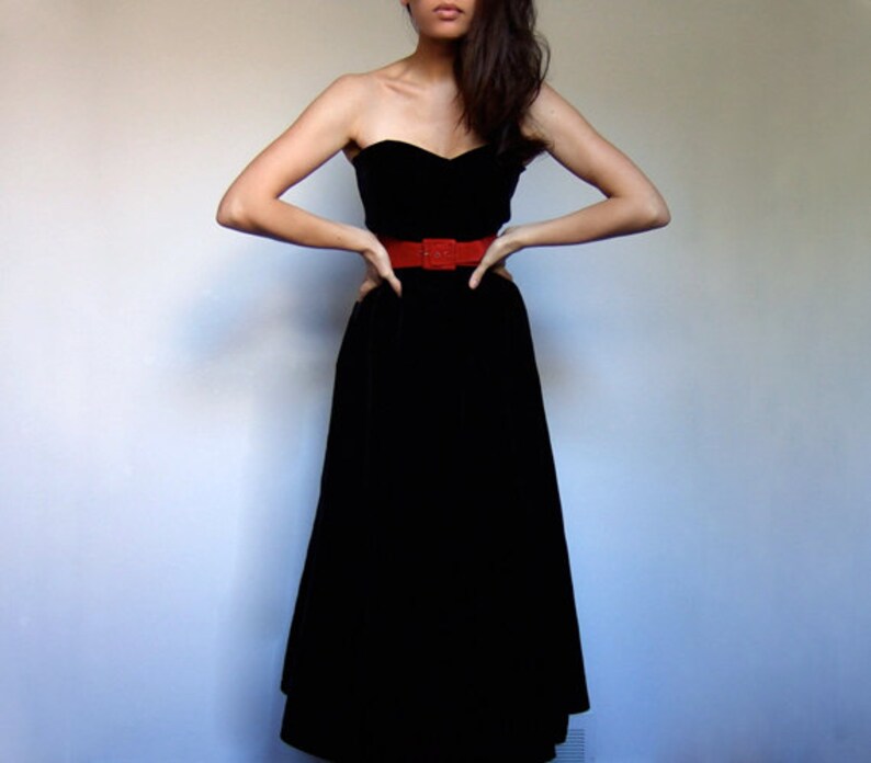 Black Velvet Dress Vintage Strapless Sweetheart Neckline Tea - Etsy