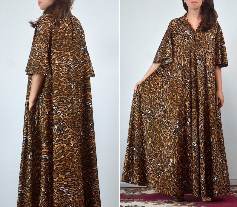 Vintage 70s Leopard Dress, Animal Print Trapeze Tent Dress with Pockets image 6