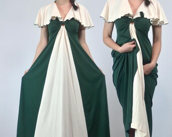 70s Mod Maxi Dress, XS to S | Forest Green Color Block