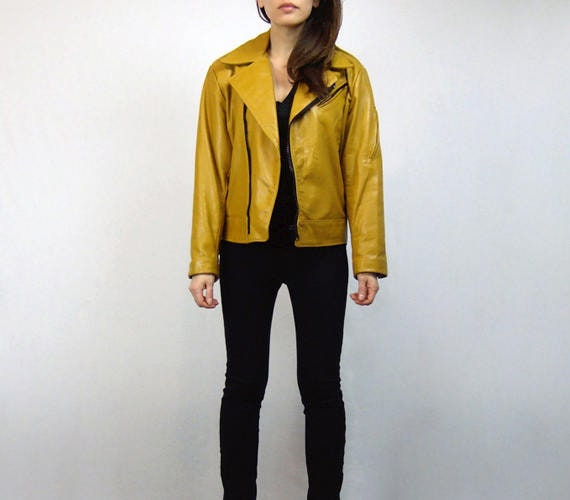 mustard leather biker jacket