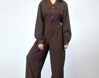 Vintage Brown Silk Jumpsuit, S