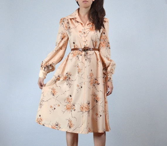beige floral dress vintage Laney Cutout Back Ruffle Trim Dress Vintage Floral Print Beige main image 1