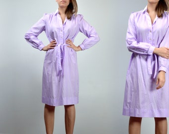 70s Shirt Dress, Vintage Pastel Purple Shirtdress - Large L