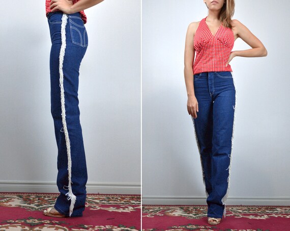 High Waisted Jeans, Vintage Tassel Western Rockabilly 80s Pants, Fringe  Extra Small XS -  Canada