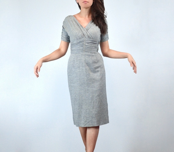grey wiggle dress Vintage 1960s Dress, XXS to XS | Hourglass Heather Grey Wiggle Dress