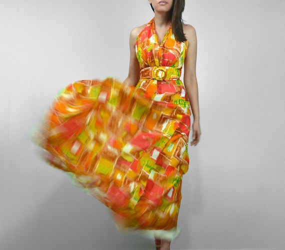 70s Halter Dress, XS, Long Orange & Yellow Colorful Boho Maxi Dress - Etsy Canada 70s Halter Dress, XS, Long Orange & Yellow Colorful Boho Maxi Dress - Etsy Canada