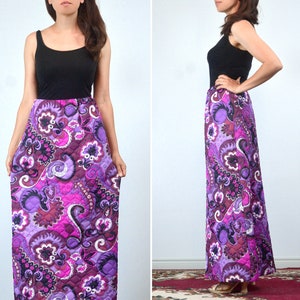 1960s 70s Quilted Maxi Skirt, M Vintage Psychedelic Retro Purple & Pink Long Skirt image 2