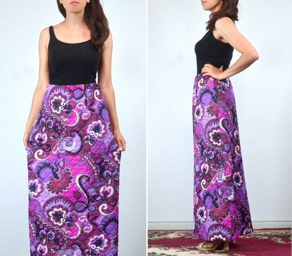 1960s 70s Quilted Maxi Skirt, M | Vintage Psyched… - image 2