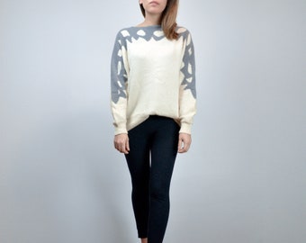 Vintage 80s Slouchy Grey & Ivory Sweater, Small to Medium
