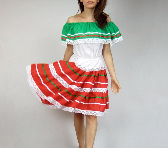 red white and green mexican dress