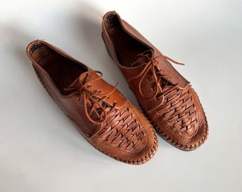 Vintage Womens Leather Shoes, 6M, Cognac Brown Lace Up Dexter Oxfords