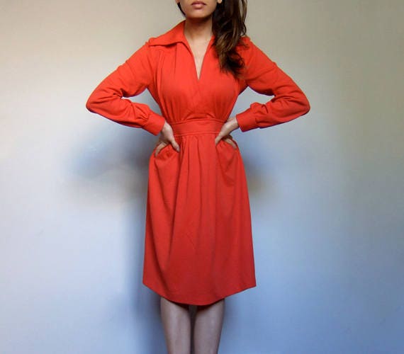 Vintage Red Dress, Womens Long Sleeve 70s Mod Dre… - image 3