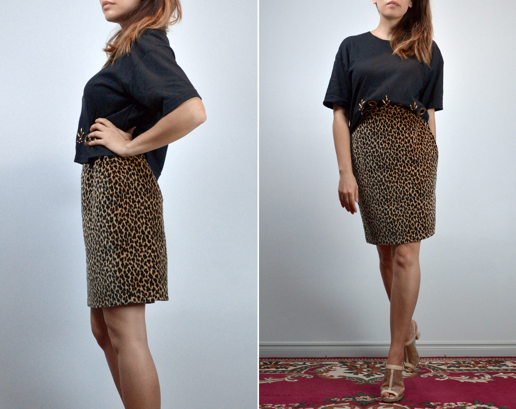 Jupe Crayon Pinup Imprimé Guépard - Taille Haute Avec Volants - Taille XS - Neuf Sans étiquette