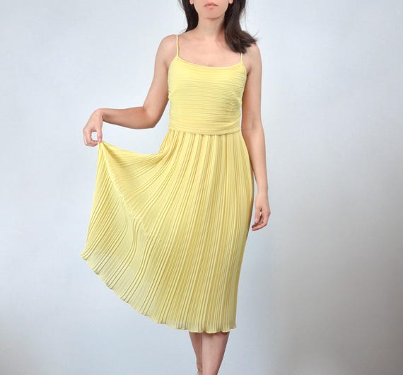 strapless open back dress LACEY Pleated One Shoulder Midi Dress In Yellow